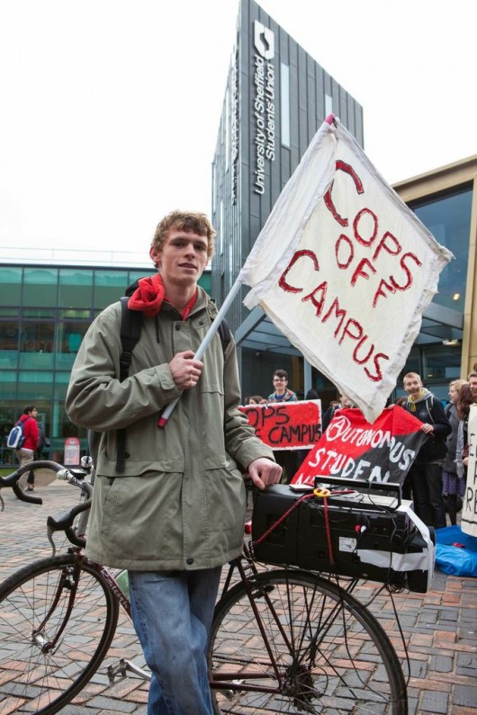 'get coppers off of university spaces!' Photo: Ismar Badzic