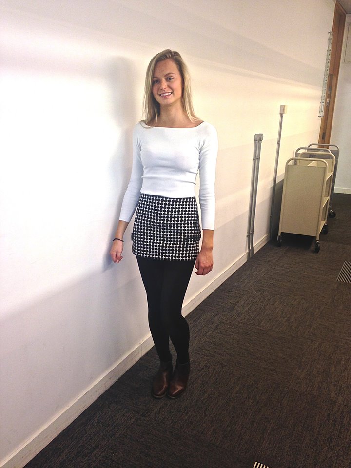 Statement skirt paired with basic t shirt