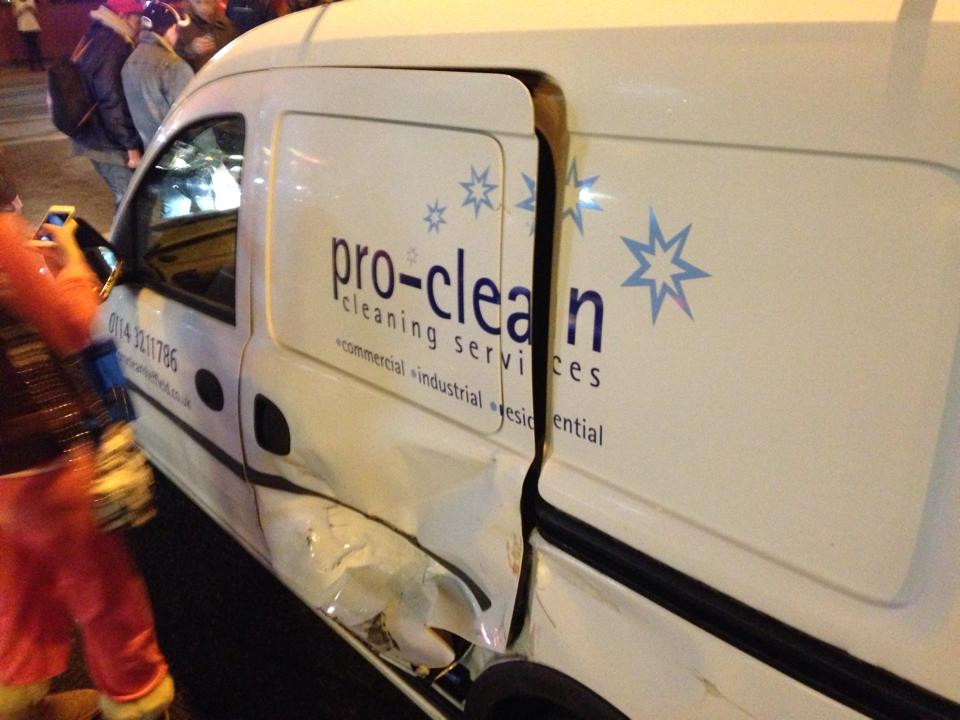 The damaged van then drove off from the scene