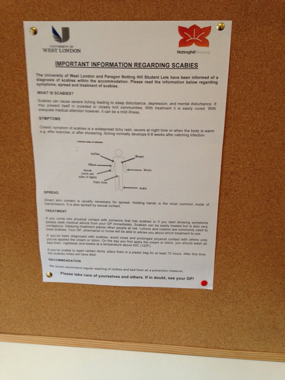Warnings about scabies are posted all over the complex in communal areas