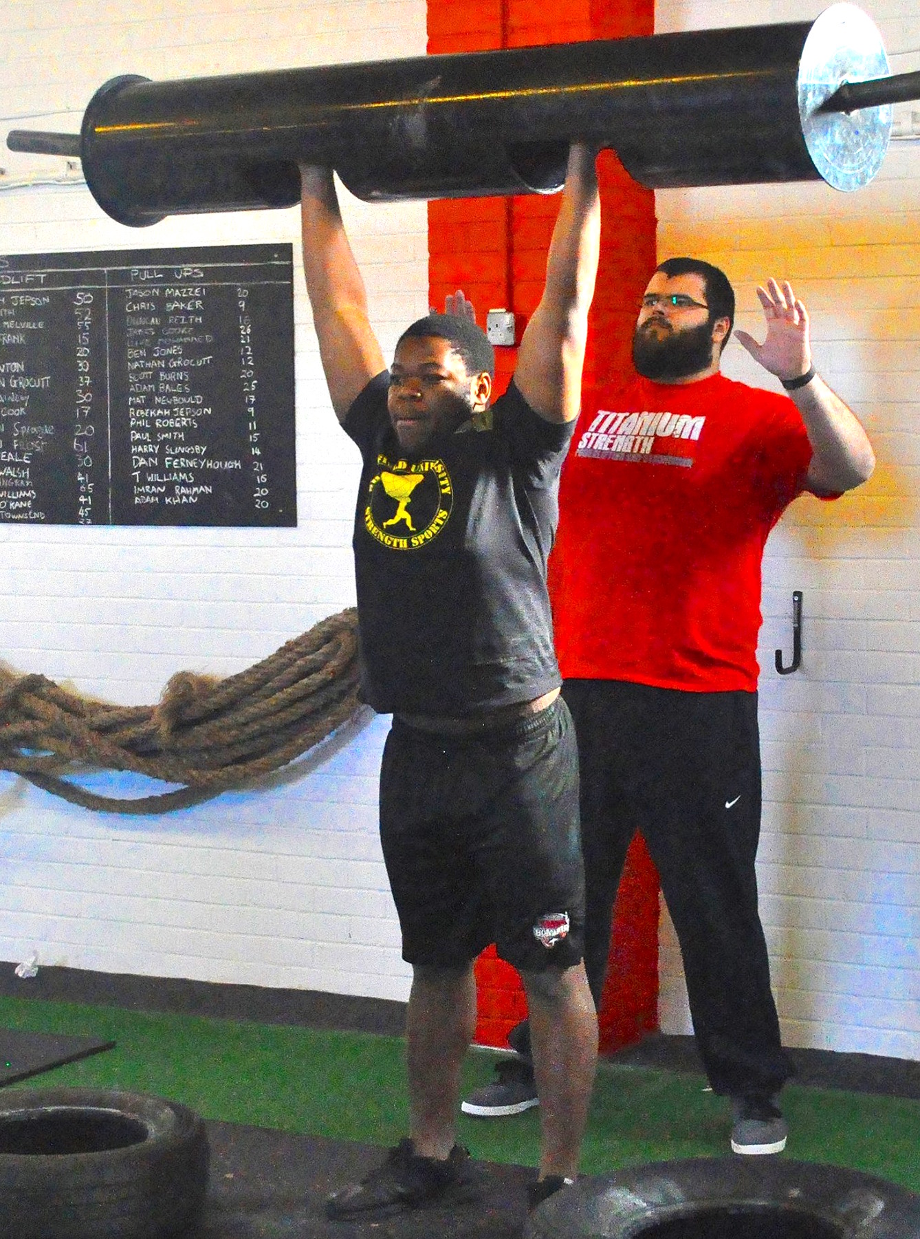 Even the spotter can't believe Charles Osei's strength. [PHOTO: MITCHELL PERRY]