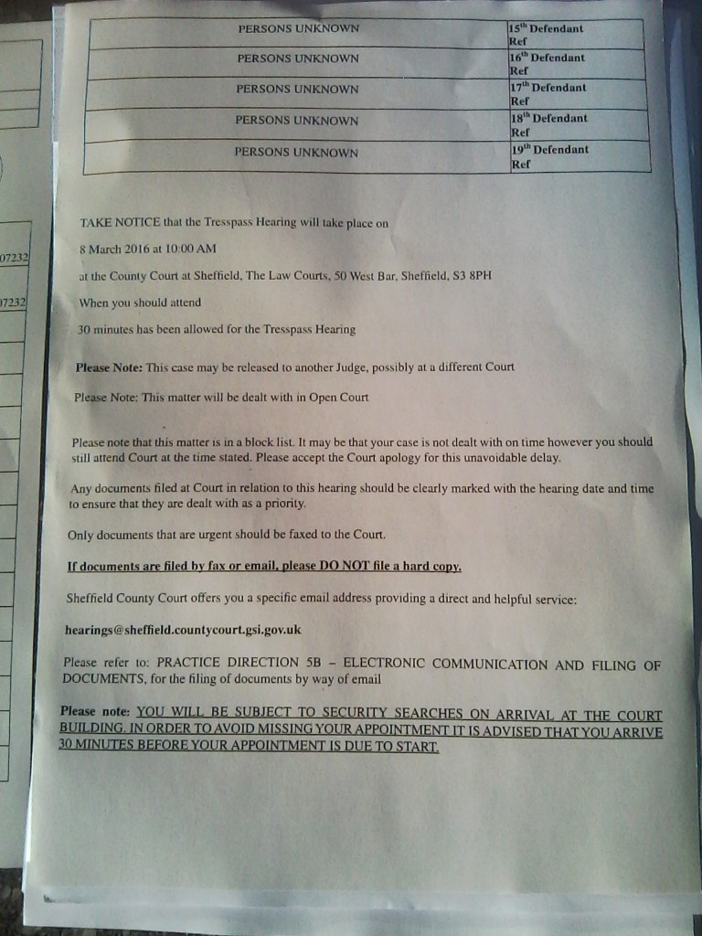 A document showing the time and date of the hearing