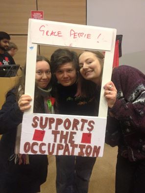 Musician Grace Petrie post-performance endorsing the campaign