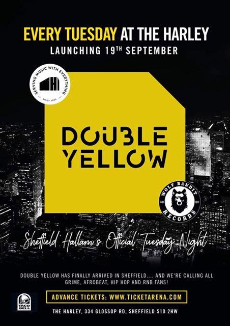 The promo poster for Double Yellow at The Harley 