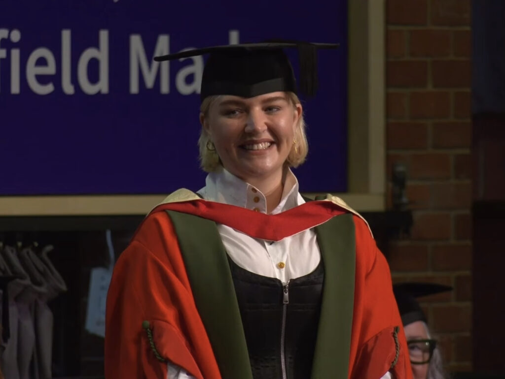 Rebecca Lucy Taylor at honorary graduation ceremony.