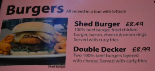 Shed burger on the menu