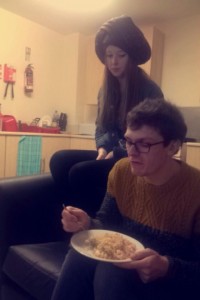 Studying hard with my best friend and flatmate. No, I didn't know the photo was being taken else I'd try to look more attractive...