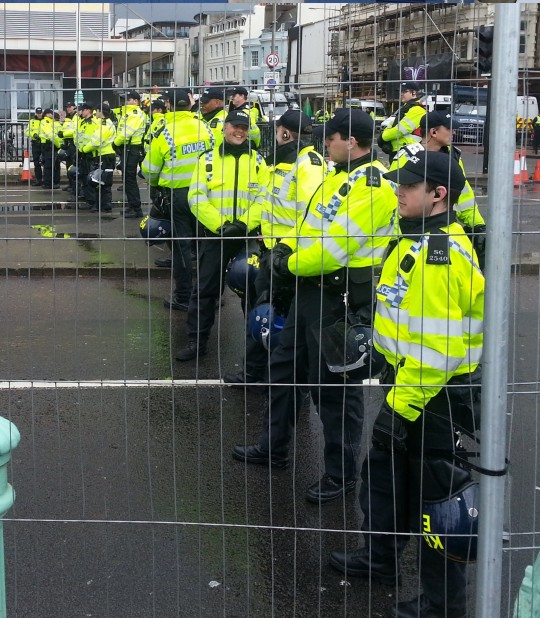 The police prepare for the march to start