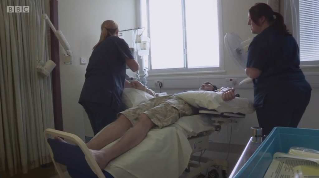 A patient receiving treatment on 'Can You Cure My Multiple Sclerosis?' Credit: BBC Television