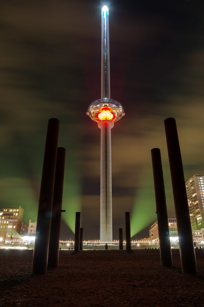 The contentious new i360, complete with illuminating spotlights