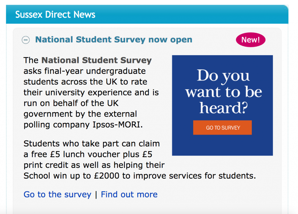 Notification on the Sussex Direct homepage
