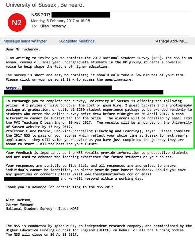 Email sent to final year undergraduates