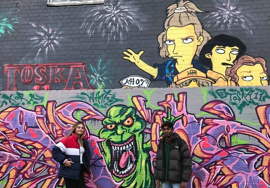 Image may contain: Advertisement, Poster, Painting, Mural, Art, Person, Human, Graffiti