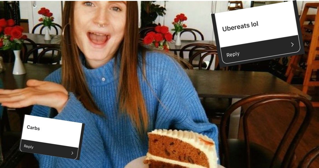 Image may contain: Portrait, Burger, Photo, Photography, Meal, Dish, Dining Table, Plant, Pottery, Potted Plant, Vase, Jar, Female, Sweets, Confectionery, Table, Face, Creme, Cream, Icing, Food, Dessert, Cake, Furniture, Chair, Human, Person