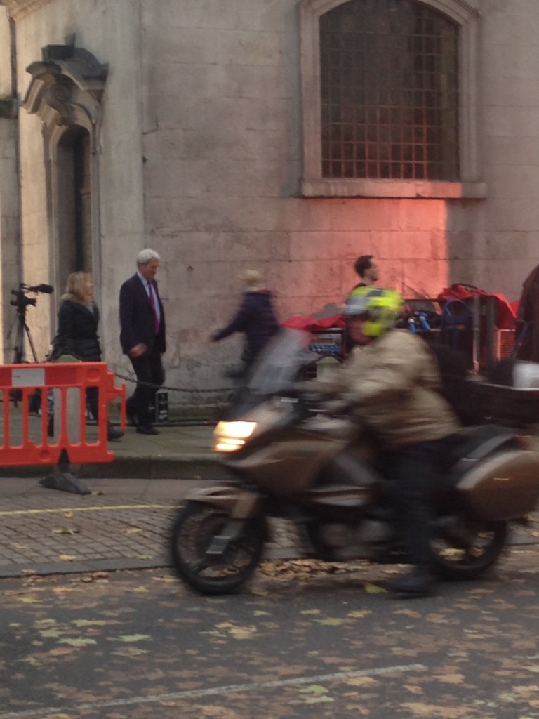Paxman spotted outside the set.