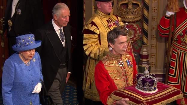 The Queen was accompanied by the Prince of Wales and the jewels