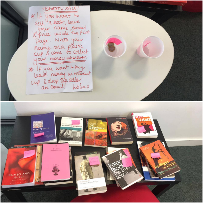 I wonder why there are only two cups but nearly 20 books – weird. 