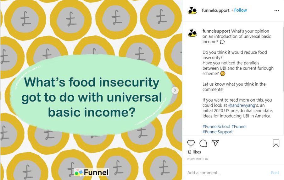 Funnel Support Nework post about UBI