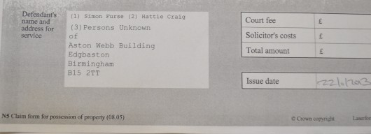 The injunction forcing the Simon Furse and Hattie Craig out of occupation.