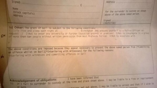 The bail conditions listed for the students released from custody on Thursday.