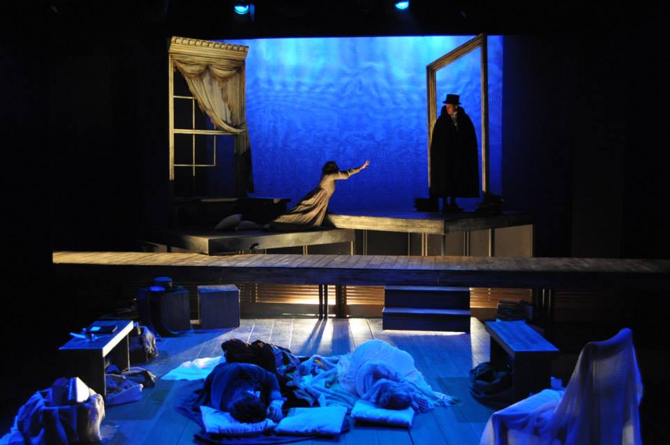 A scene of atmospheric effect on all levels in UoB's last third year production of 2014.