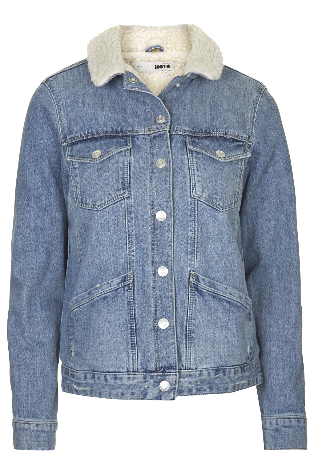 Denim jackets are so versatile,this one from topshop is perfect for those colder days with its seriously warm fur trim. MOTO light stone Borg Western Jacket-£58.00