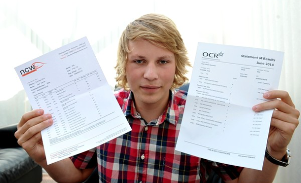 Jack receiving his A level results