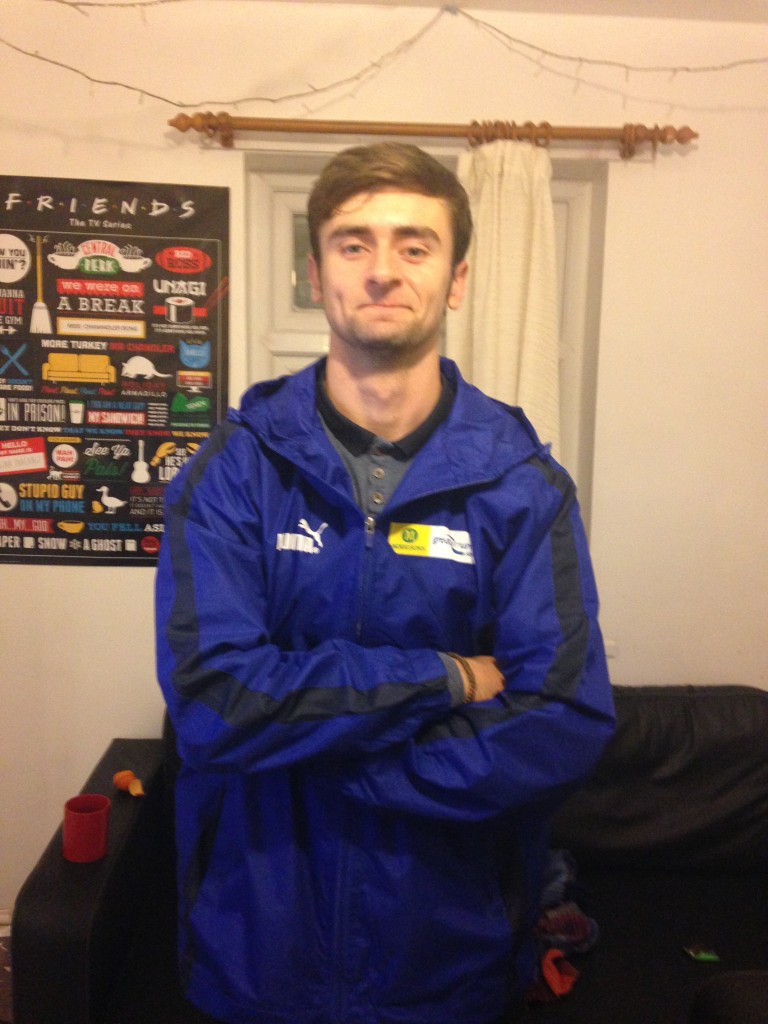 He's got the jacket on and everything