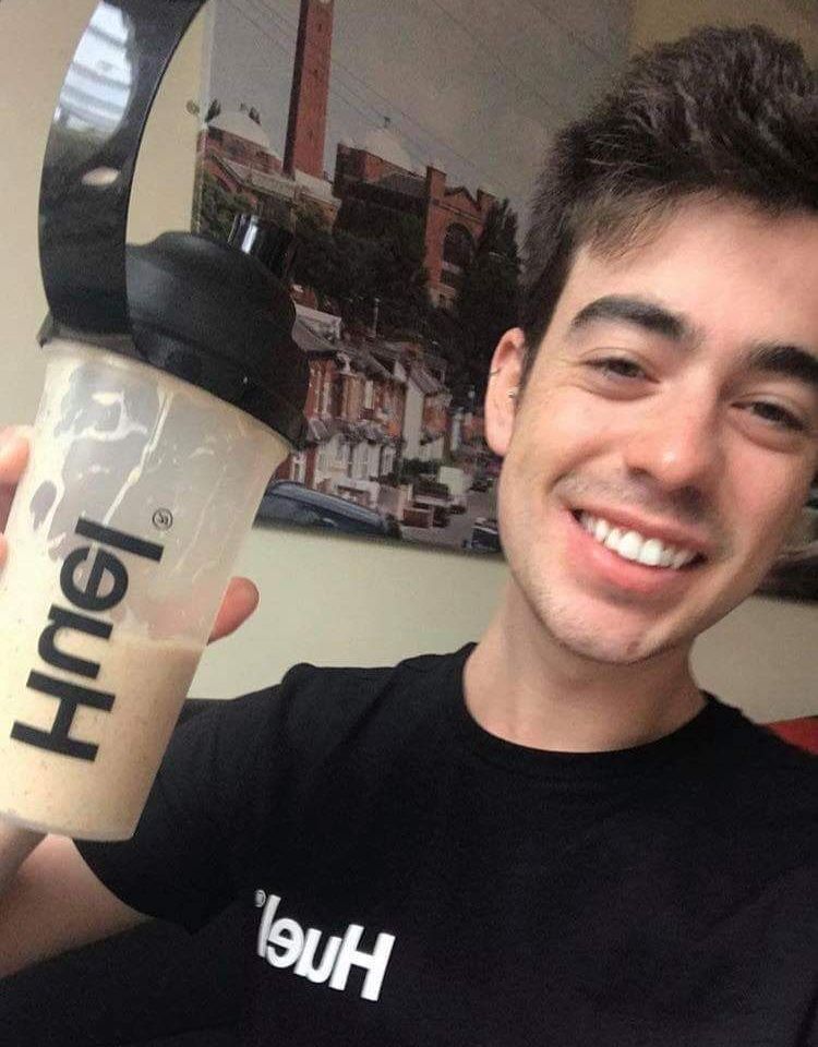 Image may contain: Shaker, Food, Creme, Dessert, Cream, Face, Bottle, Person, Human