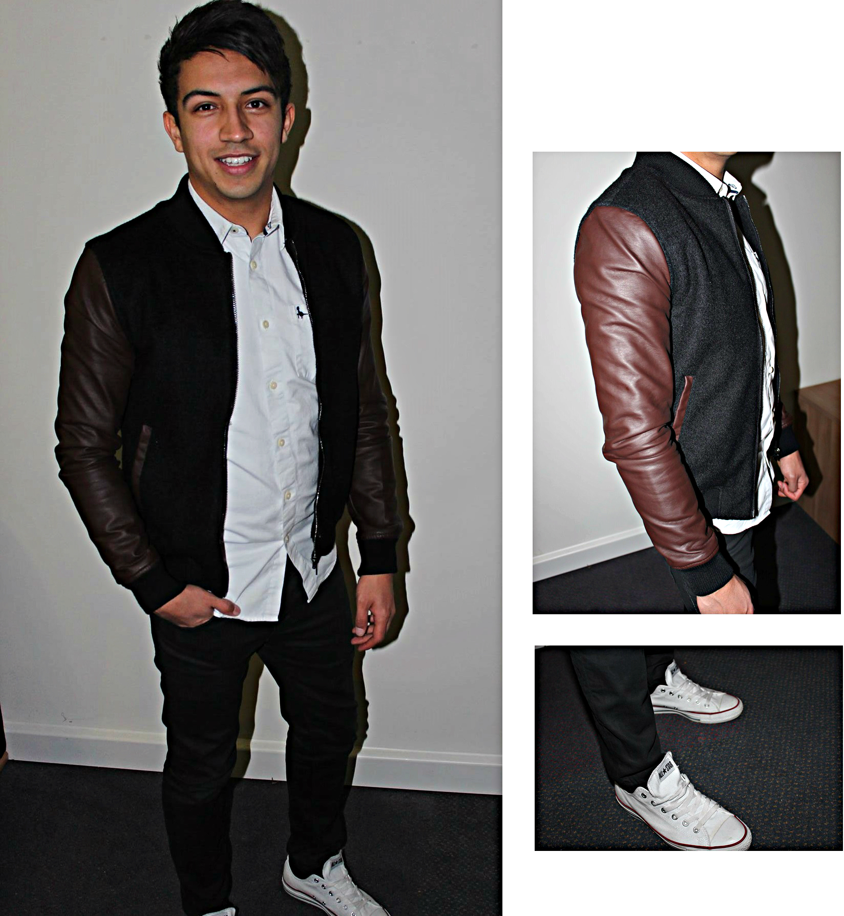 Bomber jacket- Zara / Shirt- Jack Wills / Trousers- River Island / Shoes- Converse