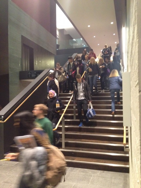 Students evacuating John Henry Brookes Building 