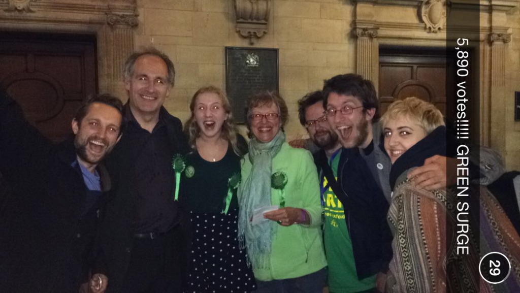 Celebrating green party supporters