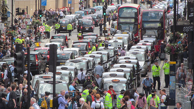 Taxi drivers in London staged an anti-Uber protest