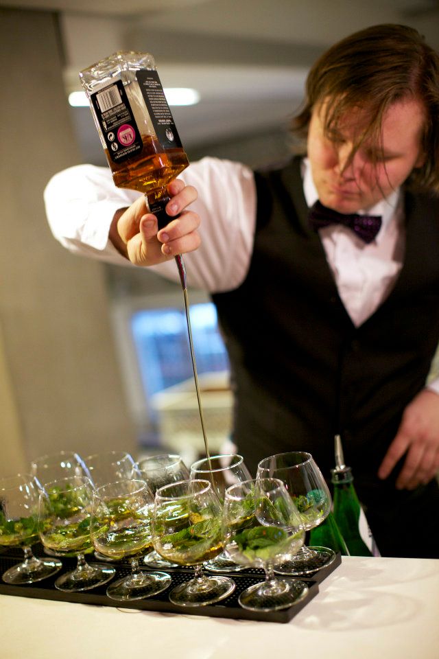 Prepping the night's drinks