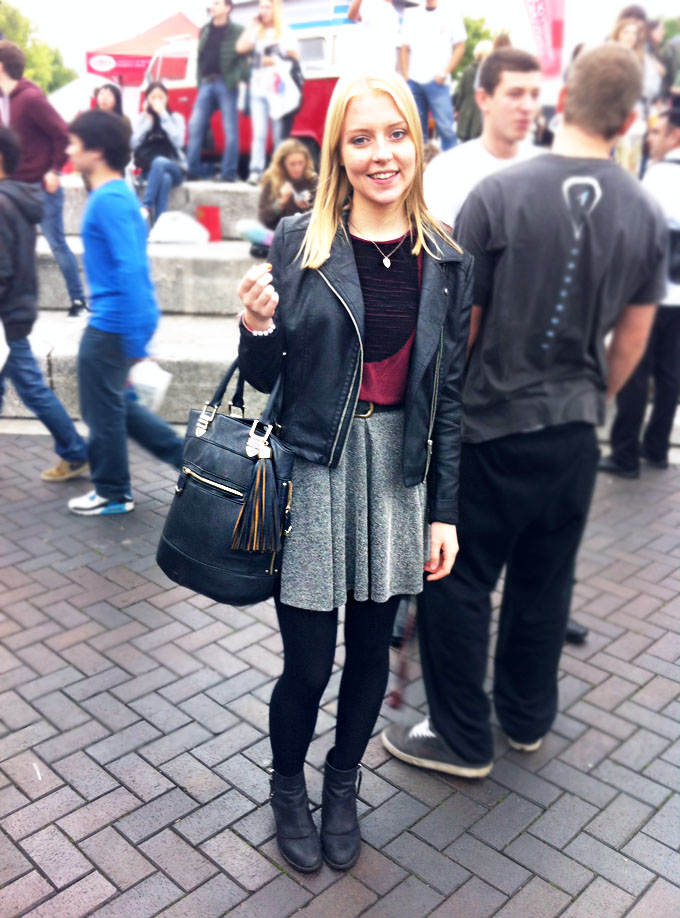 Name: Ella Carter Degree: 1st year Chemistry Skirt: Matalan Bag & jacket: River Island