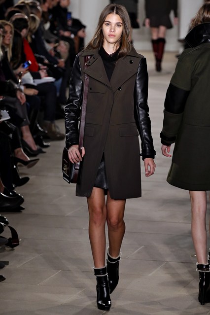 Wool coats were toughened up with leather sleeves at Belstaff. Photo: www.vogue.co.uk
