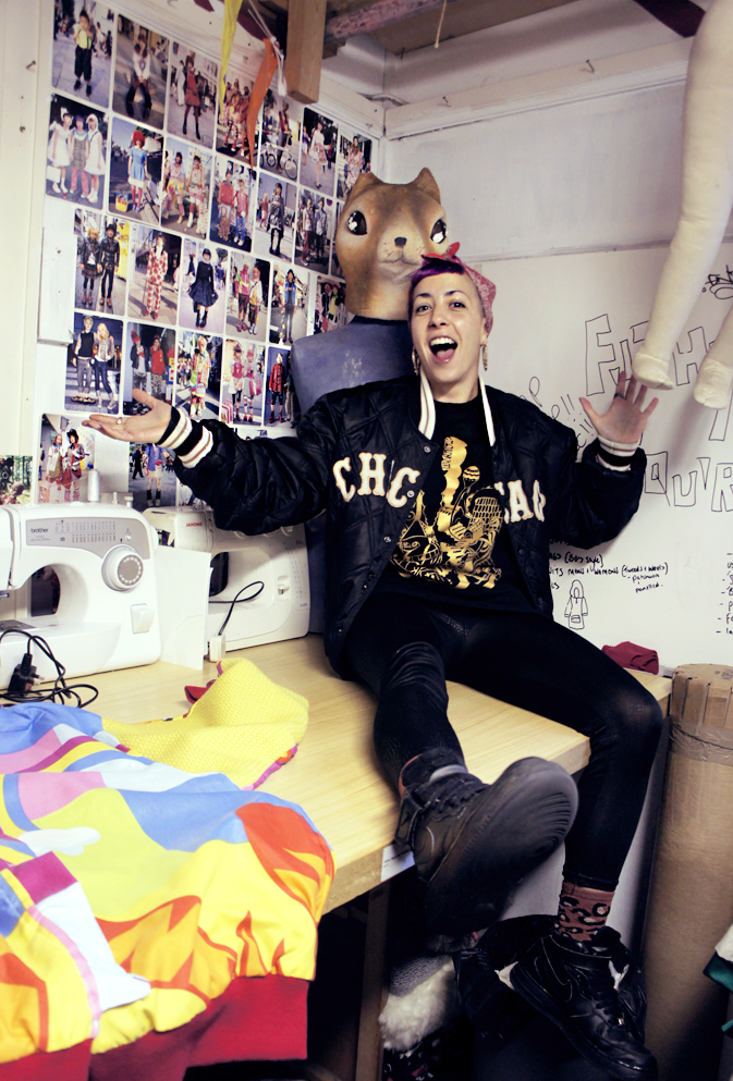 Her wall of Harajuku street wear photos inspires her work.