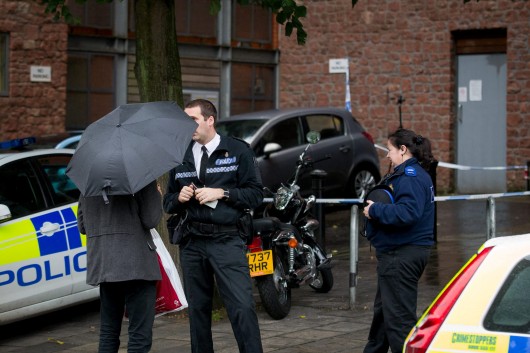 Scenes outside the court today