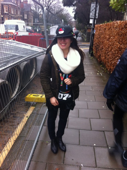 Lin makes a statement in her kitsch Hello Kitty cap.