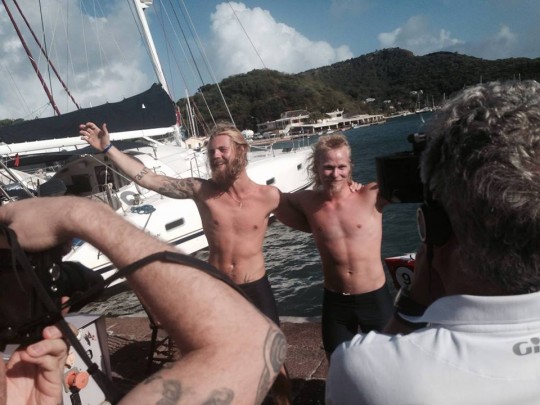 Triumph: the two boys landed in Antigua nearly a month ago