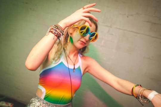 This girl’s eyewatering ensemble might be more acid house than circus, but it definitely makes her stand out from the crowd.