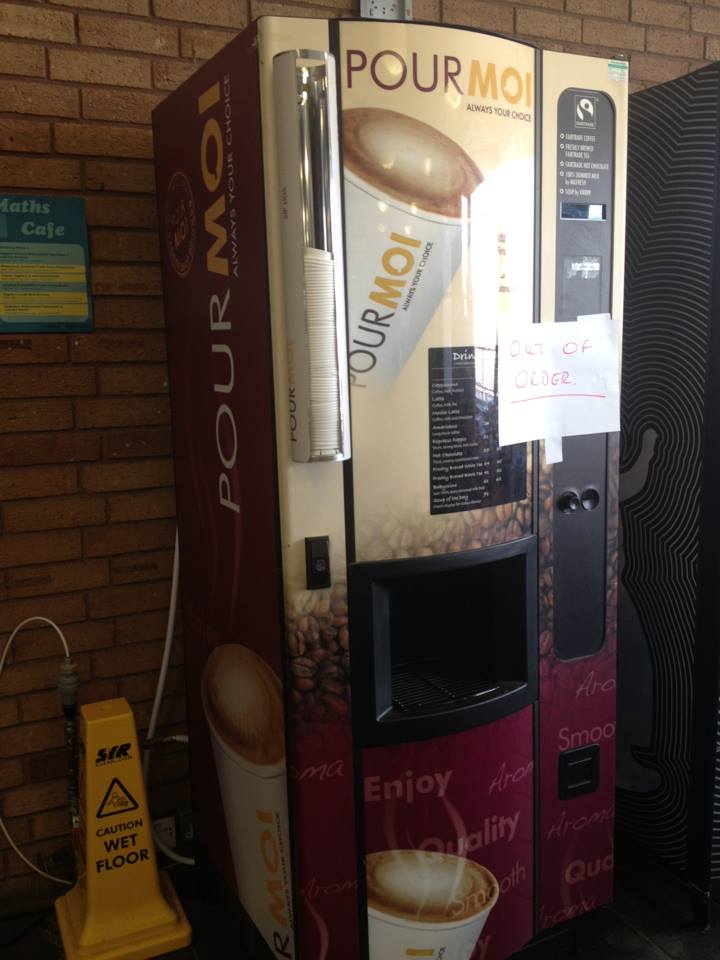 The Maths coffee machine appears to have suffered some damage