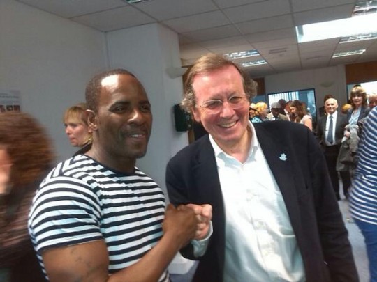Mayor Ferguson gets down with the locals.