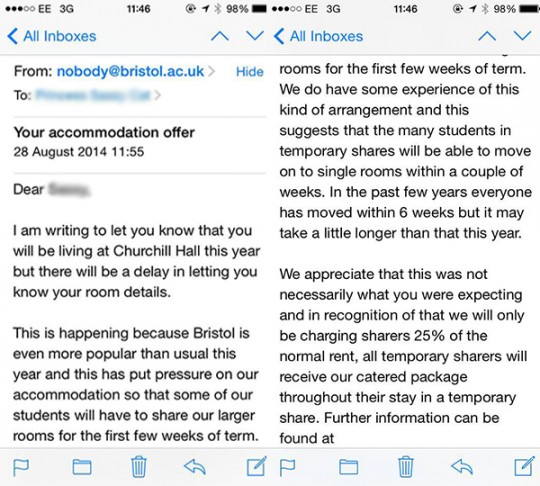 A copy of the email sent to hundreds of freshers