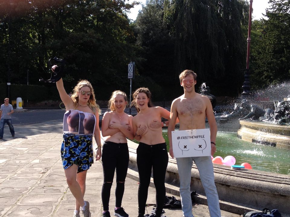 Students stripped off outside the Victoria Rooms to prove that breasts are pretty normal