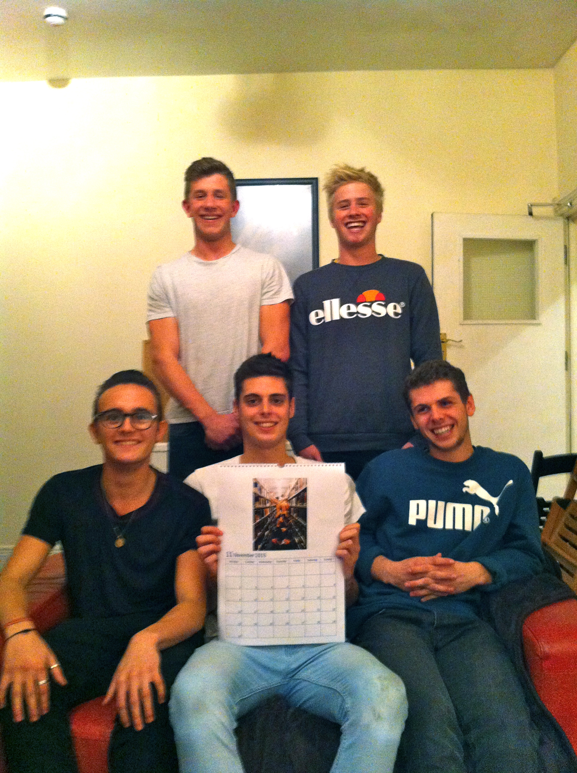 The boys with some clothes on. Back row (left to right): Rob, Ted. Front row (left to right): George, Will, Ollie. 