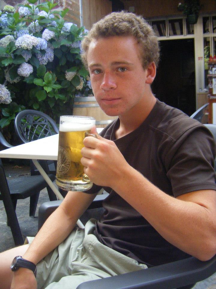 Our hero relaxes with a pint