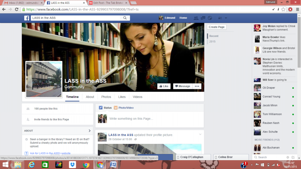 It reads: "Seen a banger in the library? Need an ID on that? Submit a cheeky photo and we will anonymously upload."