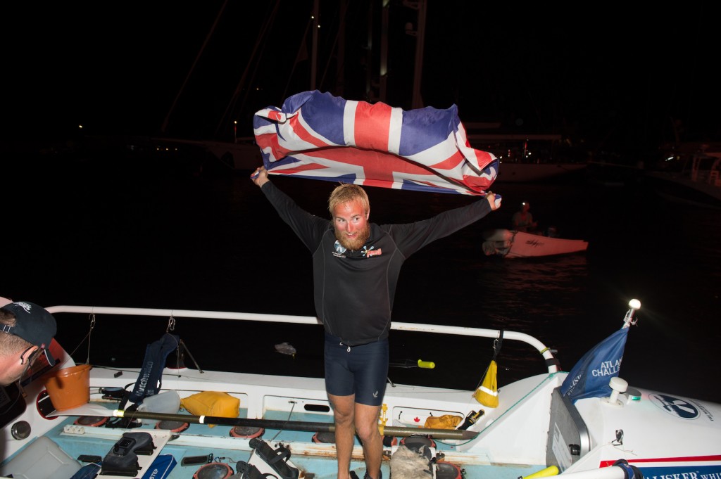 Callum Gathercole at the finish line of the Talisker Whisky Atlantic Challenge CREDIT TED MARTIN