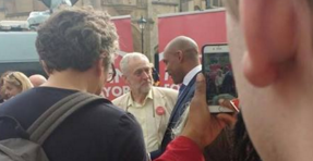Party leader Jeremy Corbyn came down to congratulate Rees.